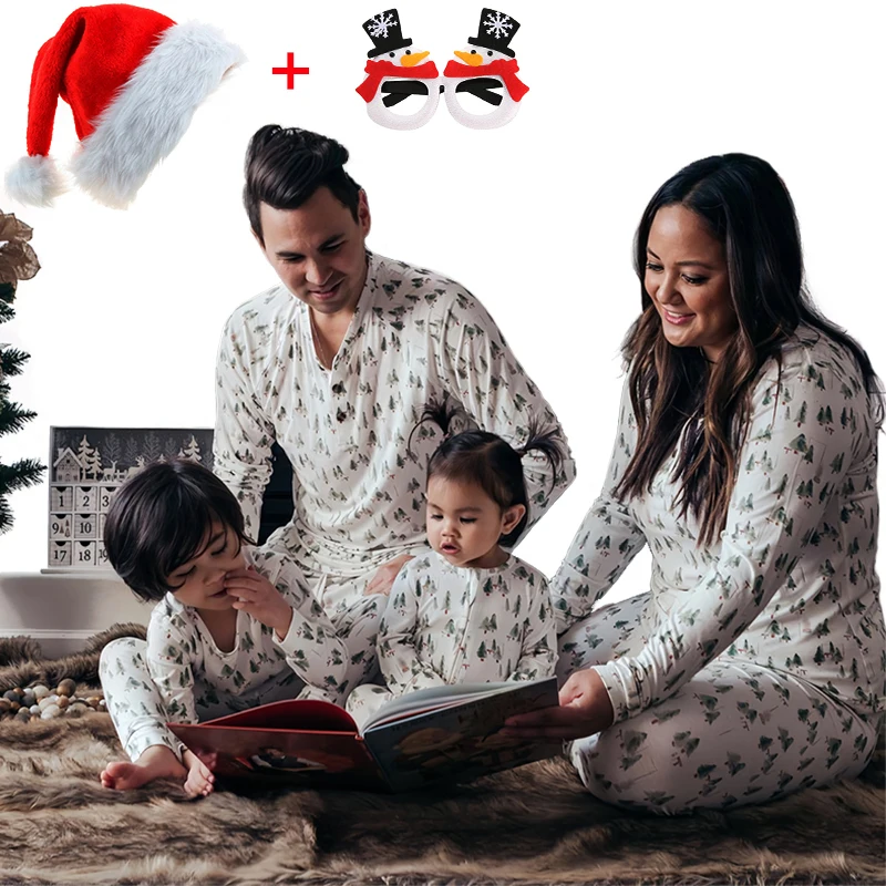 Pijamas navideños con estampado de árbol de Navidad a la moda para mamá, papá, niños, bebés, conjuntos familiares a juego, ropa de estar por casa, look de pareja para hermanos