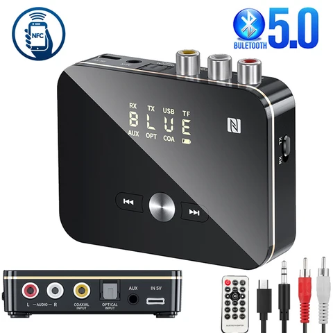Bluetooth 5.0 Transmitter Receiver 3.5mm RCA Optical Coaxial TF/U Disk Play/IR Control LED Wireless Audio Adapter For TV PC