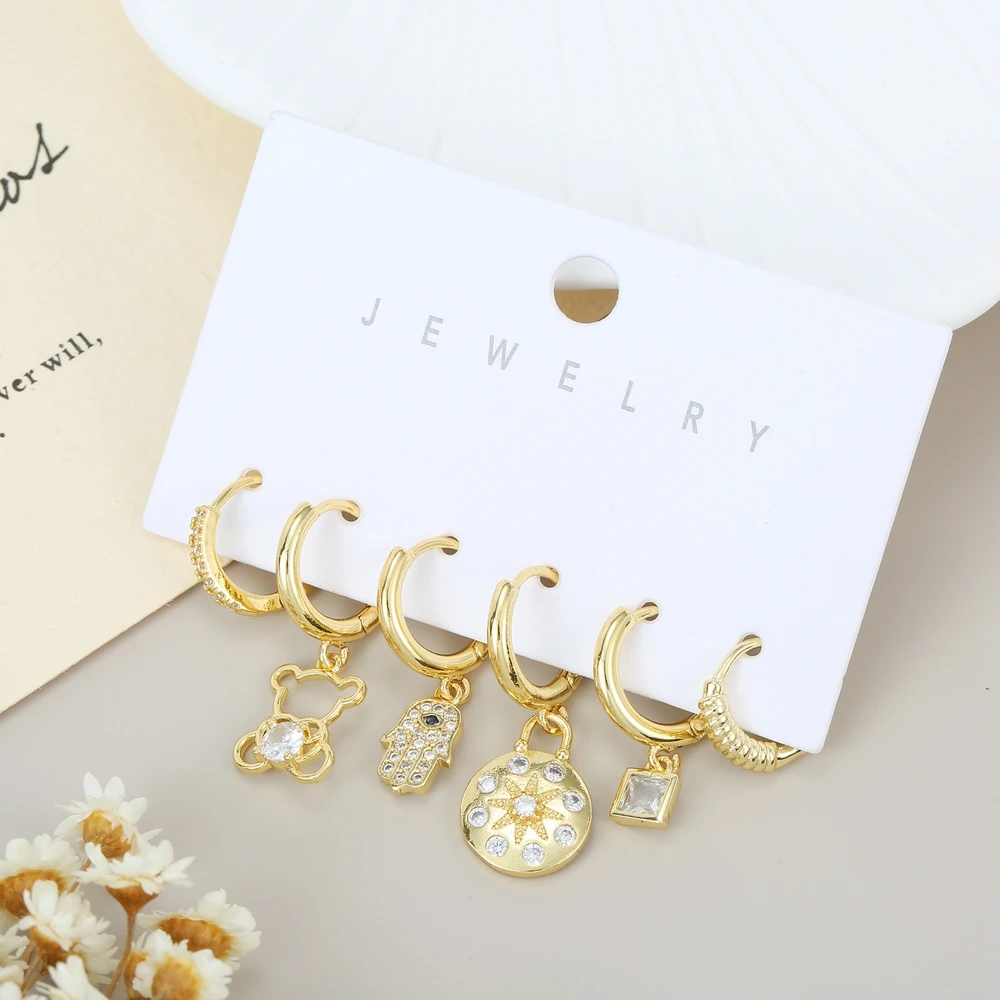 MIGGA 6pcs Mix and Match Trendy Dangle Earrings Set for Women Gold Color Plated Cubic Zircon Jewelry 2
