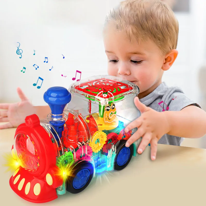 Children's Electric Toy Musical Transparent Gear Train Vehicle Model Universal Walking With Light Sound Gifts for Boys And Girls kids deformation car model yellow robot racing car electric universal walking transformation toys for boys birthday xmas gift
