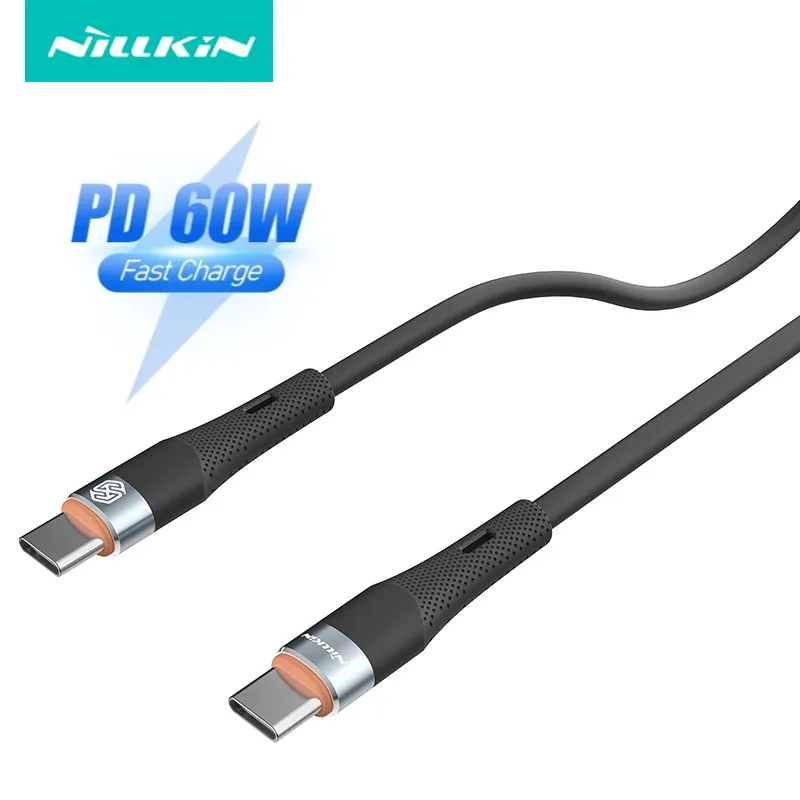 

NILLKIN 60W 2.4A Super Fast Charge PD Type C To Type C Liquid Silicone USB C Cable For Samsung Xiaomi POCO Huawei Charger Cable+