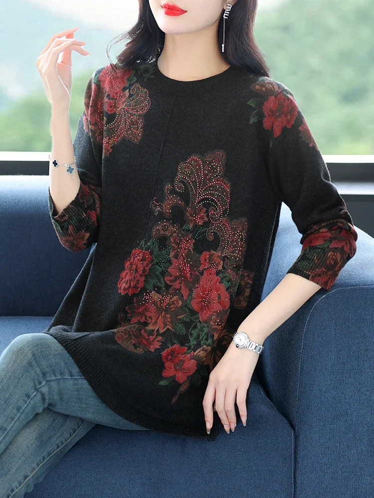 

Floral Print Women's Sweater Autumn Winter Loose Style Women Clothing Pullover Tops Femme Casual Jumper Sweater For Women