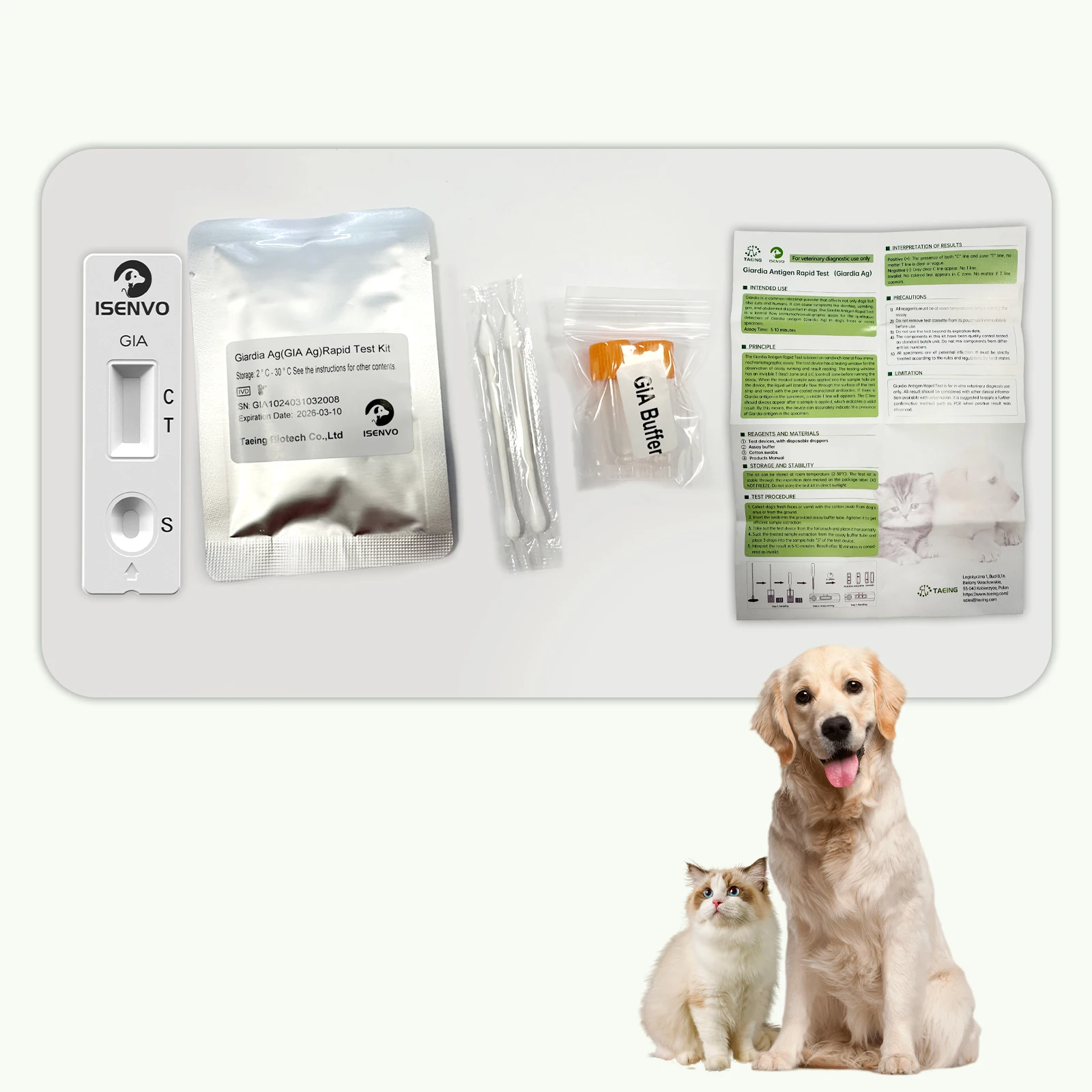 Dog Virus Detection Card Feline Virus Test Kits 10 Pcs GIA-Canine & Feline GIARDIA Rapid Home Health Test Kit for Dogs & Cats