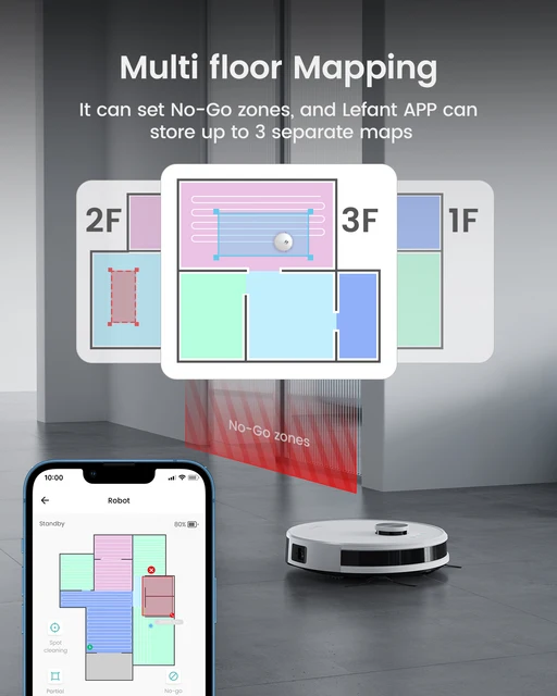 Aspirapolvere robot LEFANT M1 con mappatura multipiano, batteria 4000Pa, 4000 mAh, navigazione LDS, APP/Alexa, elettrodomestico intelligente 6