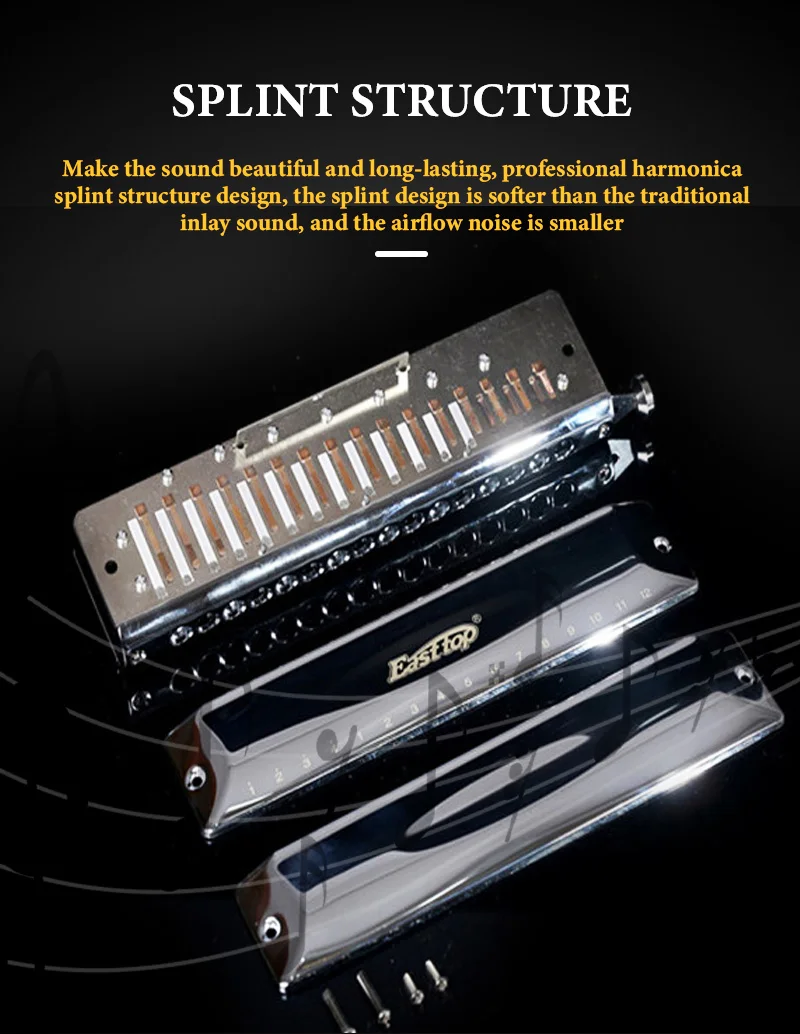 Description Picture 4 of itemEASTTOP T1248 12 Hole 48 Tone Chromatic Harmonica Alto D Key Mouth Professional Sound Music Instruments
