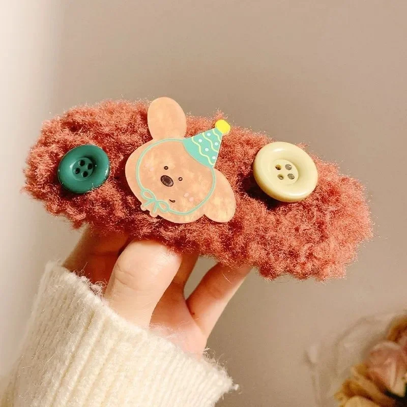 Green Christmas bear round buckle hairpin (red brown bottom clip)