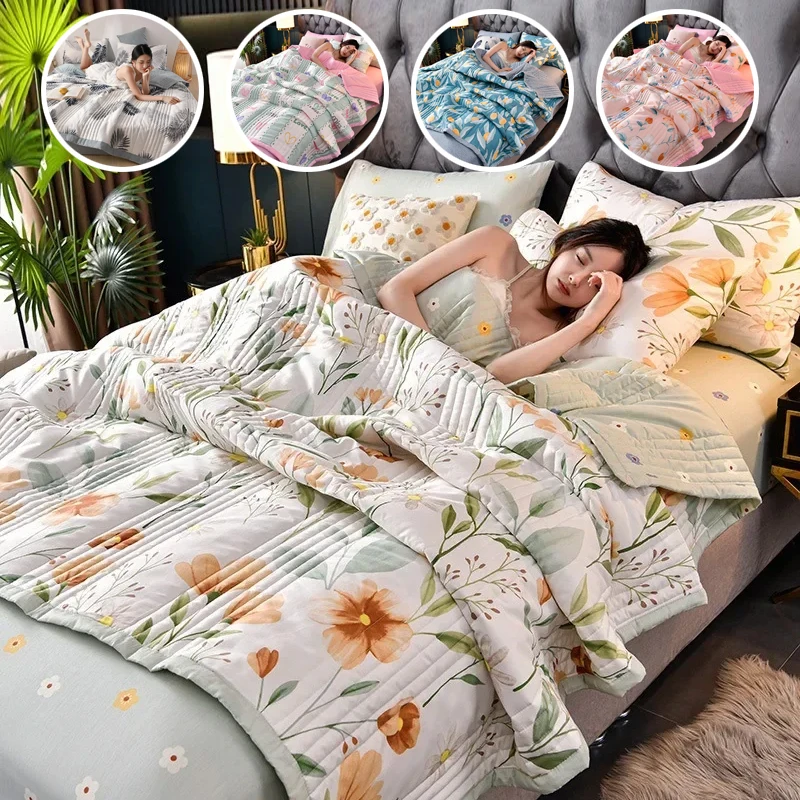 

1PC Summer Patchwork Quilt Flower Printed Quilted Bedspread for Beds Single/Queen/King Size Comforter/Duvet for Summer