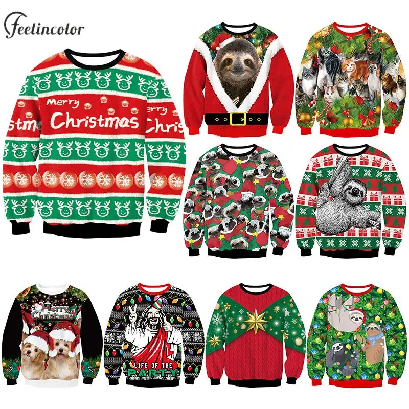 Pullover Kawaii Animal Graphics Sweatshirt for Men Crewneck Tracksuit Ugly Christmas Streetwear 90S Vintage Autumn Male Clothing