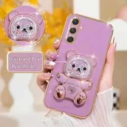 Luxury Bear Holder Plating Case with Silicone Stand Cover for M35 5G (CZX Cherry Purple)