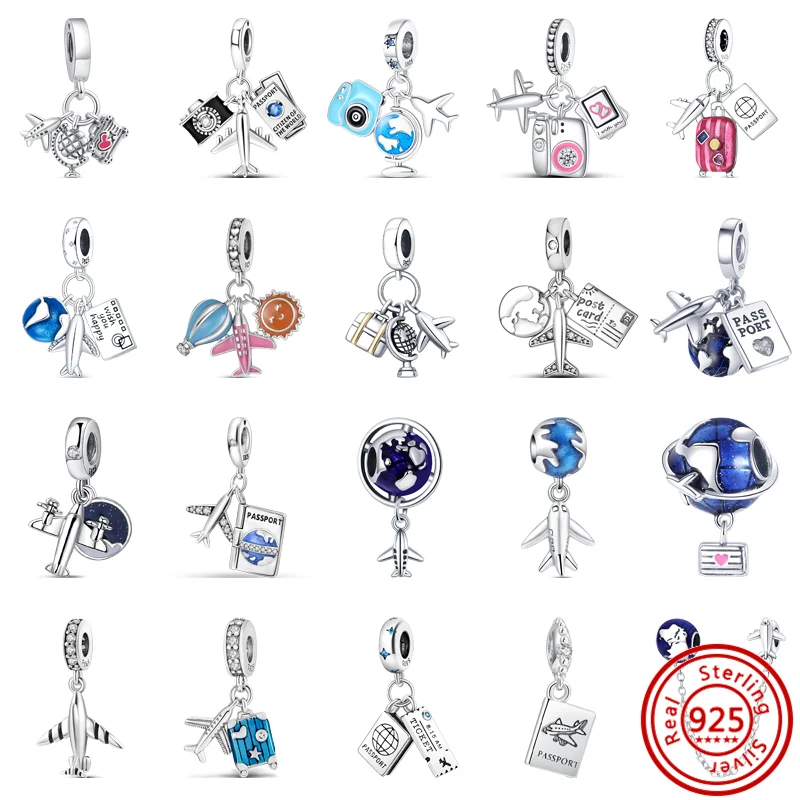 

Fit Original Pandora Bracelet 925 Silver Global Travel Airplane Passport Postcard Camera Suitcase Love Better Life Charm Beads