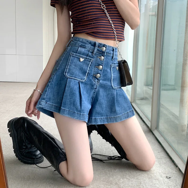 

Button Up Denim Jants for Women High Waisted Korean Fashion Pockets Slim Jeans Pants Office Ladies Summer Pants 2023