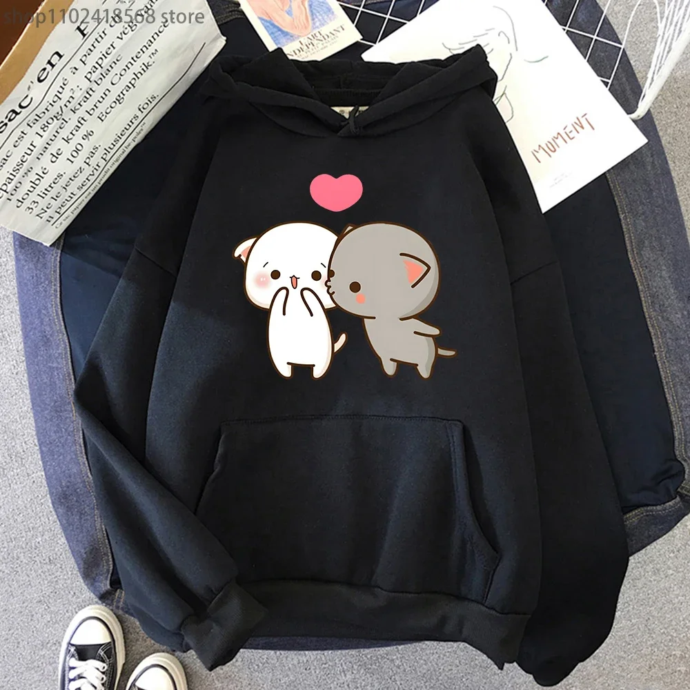 Peach and Goma Mochi Cat Hoodie Women'S Cartoon Print Clothing Kawaii Boba Sweatshirt Femme Winter Sudaderas Girls Cute Hoodies