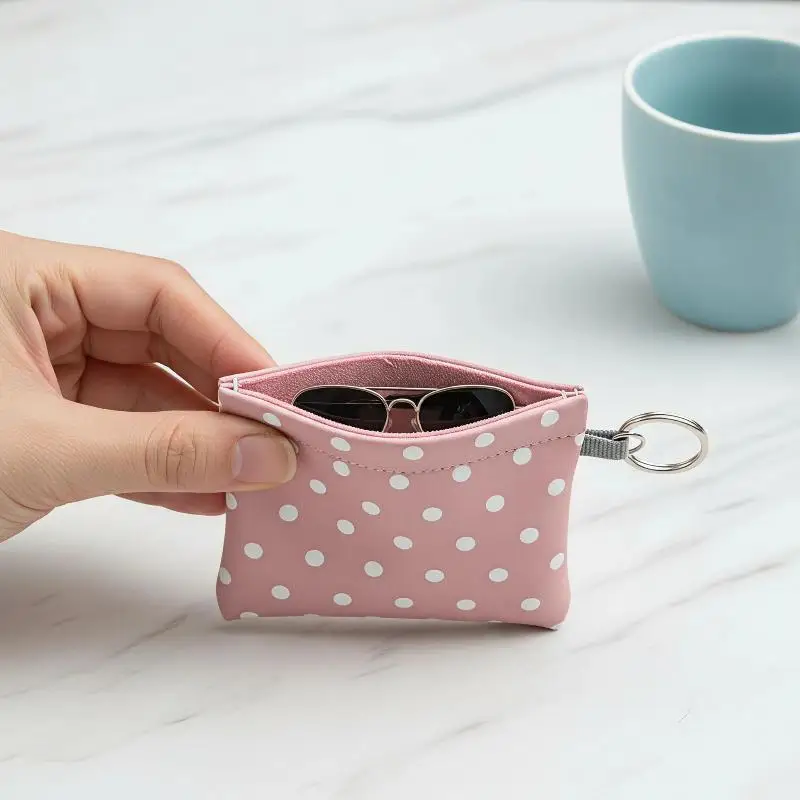 Portamonete in Pelle PU a Pois, Design Sottile e Portatile con Portachiavi per Donne, Adatto per Borse e Pochette, Uso Quotidiano Casual - immagine 3
