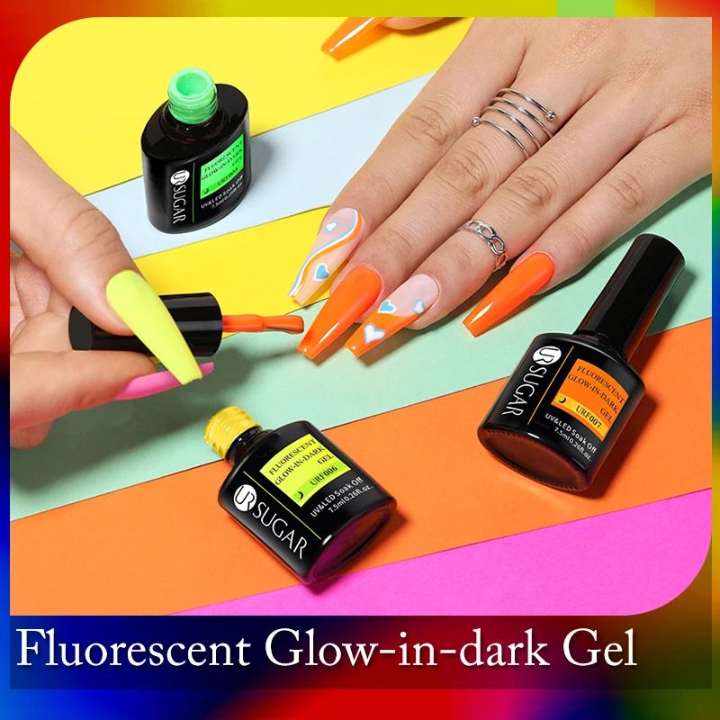 UR SUGAR 7.5ml Neon fluorescente Glow-in-dark smalto per unghie Gel Soak Off luminoso Neon UV LED vernice bisogno Top Coat opaco