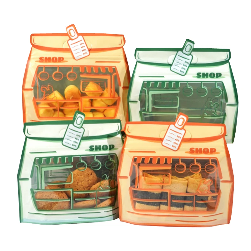 

New Cute Shop Shape Plastic Candy Bag Clear Window Packing Baking Zip lock Bags for Snack Cookie Kids Gifts Packaging Pouches