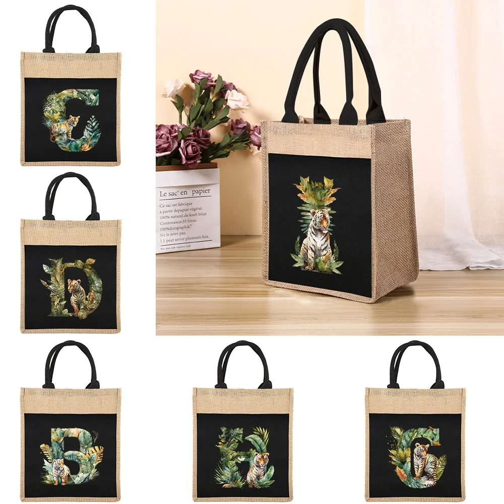 

Women's Tote Large Capacity Shopping Bag Linen Tote Bag Reusable Jungle Tiger Letter Pattern Supermarket Grocery Storage Bag