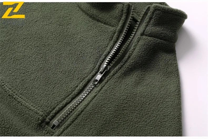 Men Outdoor Fleece Jacket Winter Warm Hidden Zipper Pocket Hiking Workwear Pullover Thermal Trekking Breathable Training Top