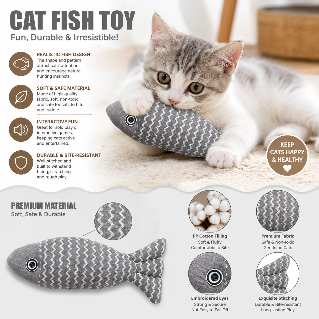 Interactive Fish Cat Toy - Chew & Exercise Pillow