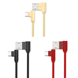 Right Angle USB - C Braided Charging Cable - 1m/2m/3m Lengths, 2.4A Fast Charge - 3m (Random color)