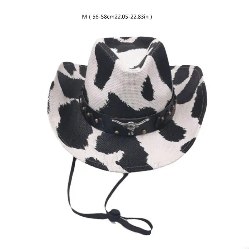 P88A Ethnic Straw Hat Rolled Brims Hat Cowboy for Stage Performances