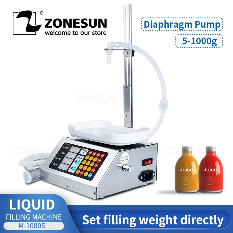 ZONESUN 2 in 1 Electric Small Liquid Weighing Filling Machine Water Juice Milk Plastic Bottle Quantitative Filler
