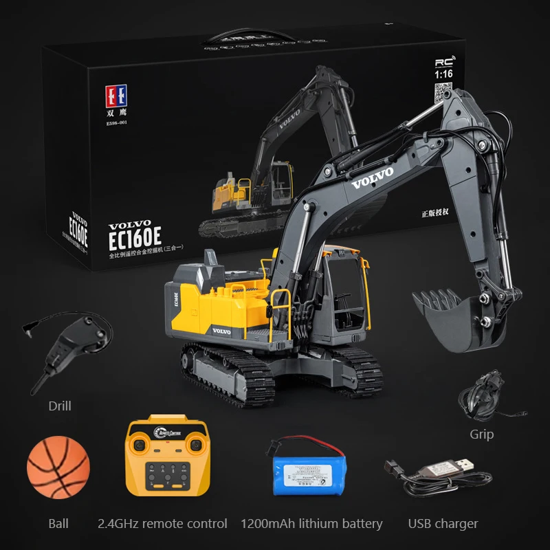 Double E E598 E590 1/16 17CH RC Alloy Excavator 3in1 2Mode 2.4G Remote Control Construction Vehicle Model 1/20 Dump Truck Toy