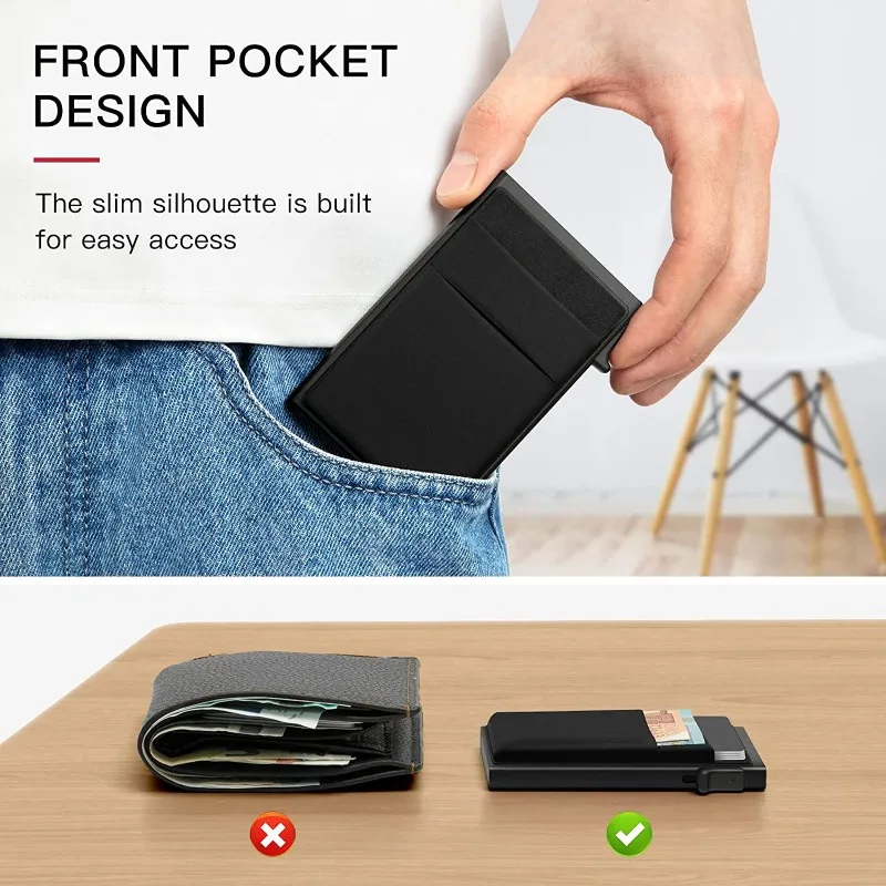 Portafoglio Sottile da Uomo con Blocco RFID, Porta Carte di Credito Smart Pop-Up, Porta Soldi Compatto, Porta Documenti e Banconote, Portafoglio da Donna - immagine 4