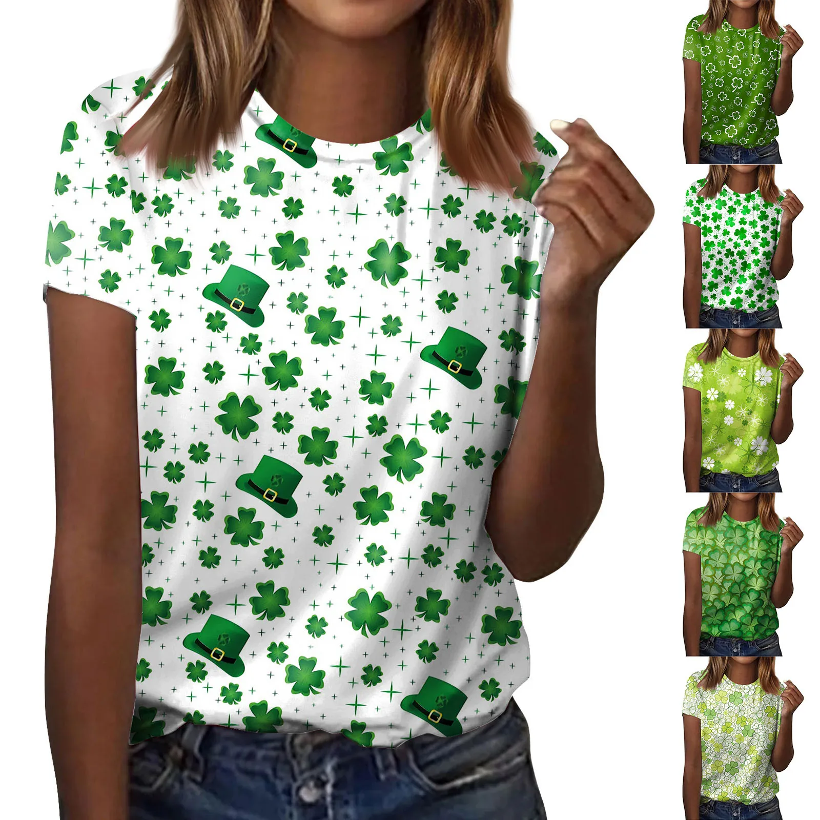 

Женский модный Повседневный Топ с коротким рукавом и принтом на День Святого Патрика, приталенный уличный дизайнерский пуловер с круглым вырезом, женская одежда