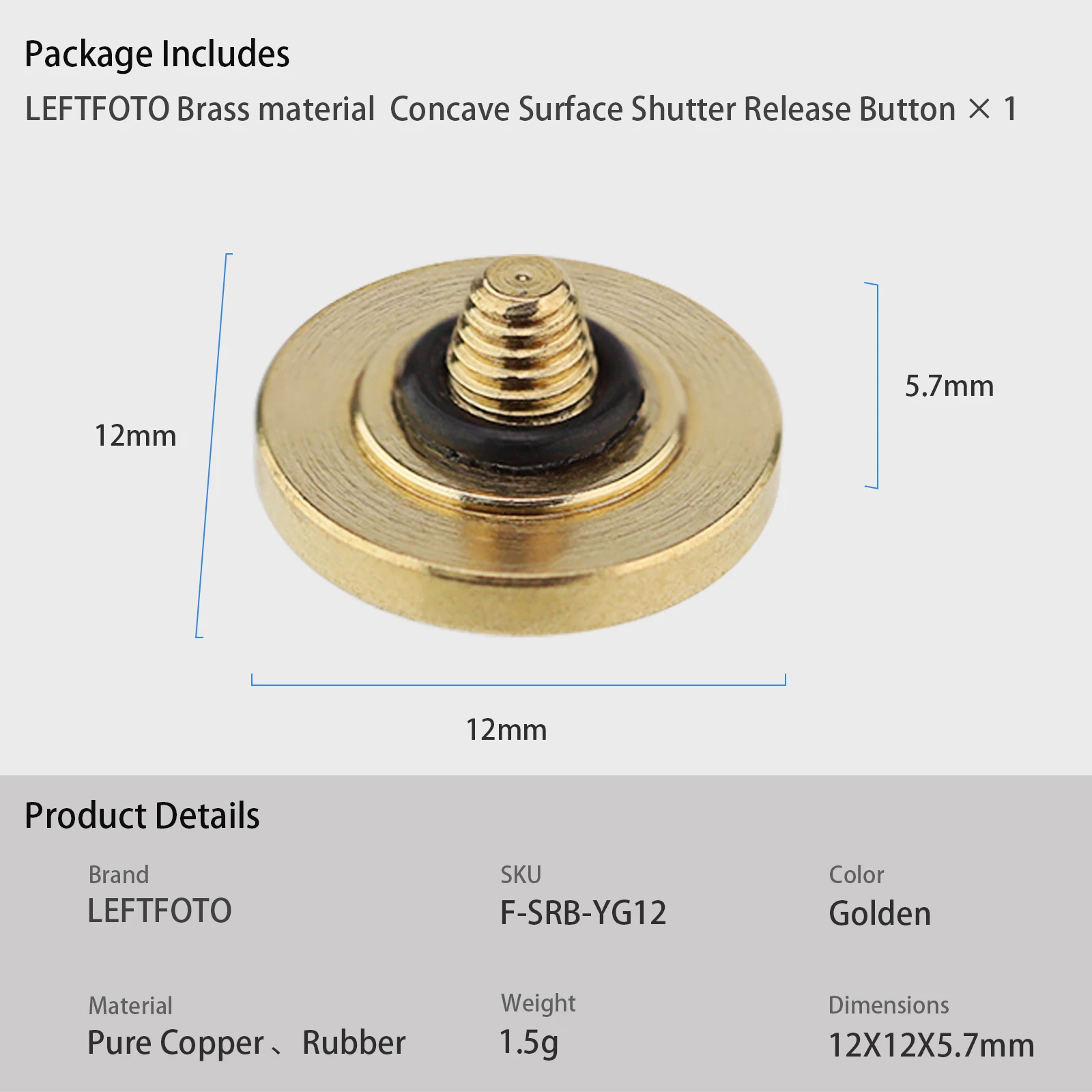 Exquisite Copper Concave Shutter Release Button for Nikon Zf DF Leica Q3 M10 Sony RX1 R etc Diameter 0.47in camera remote shutter button