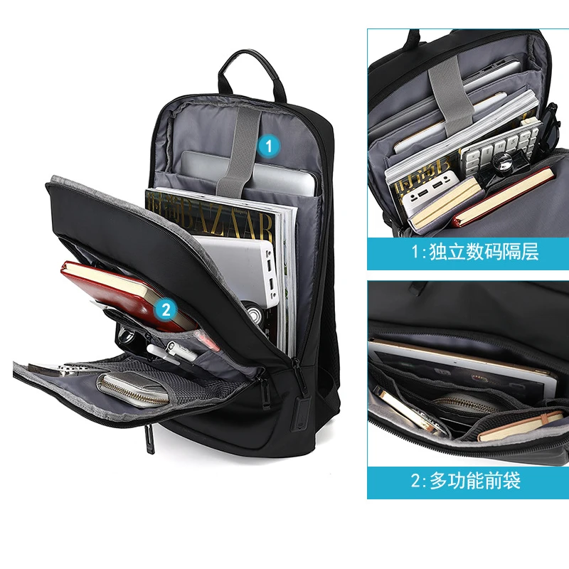 2023 New Fashion Thin Backpack Casual Lightweight Oxford Cloth Expandable Waterproof Outdoor Travel Backpack for Men 6