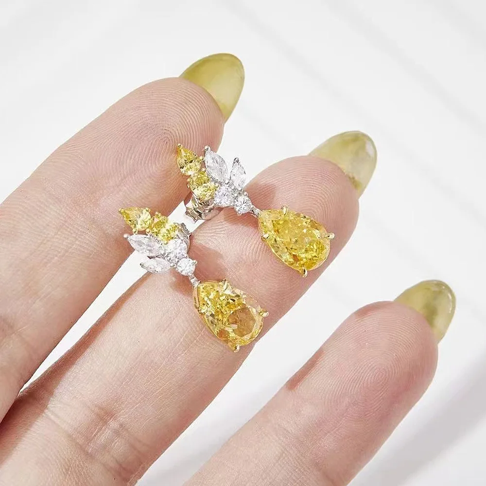 2023 New 925 Sterling Silver Square White Diamond Deluxe Microinlaid Petal Earrings European and American INS Style