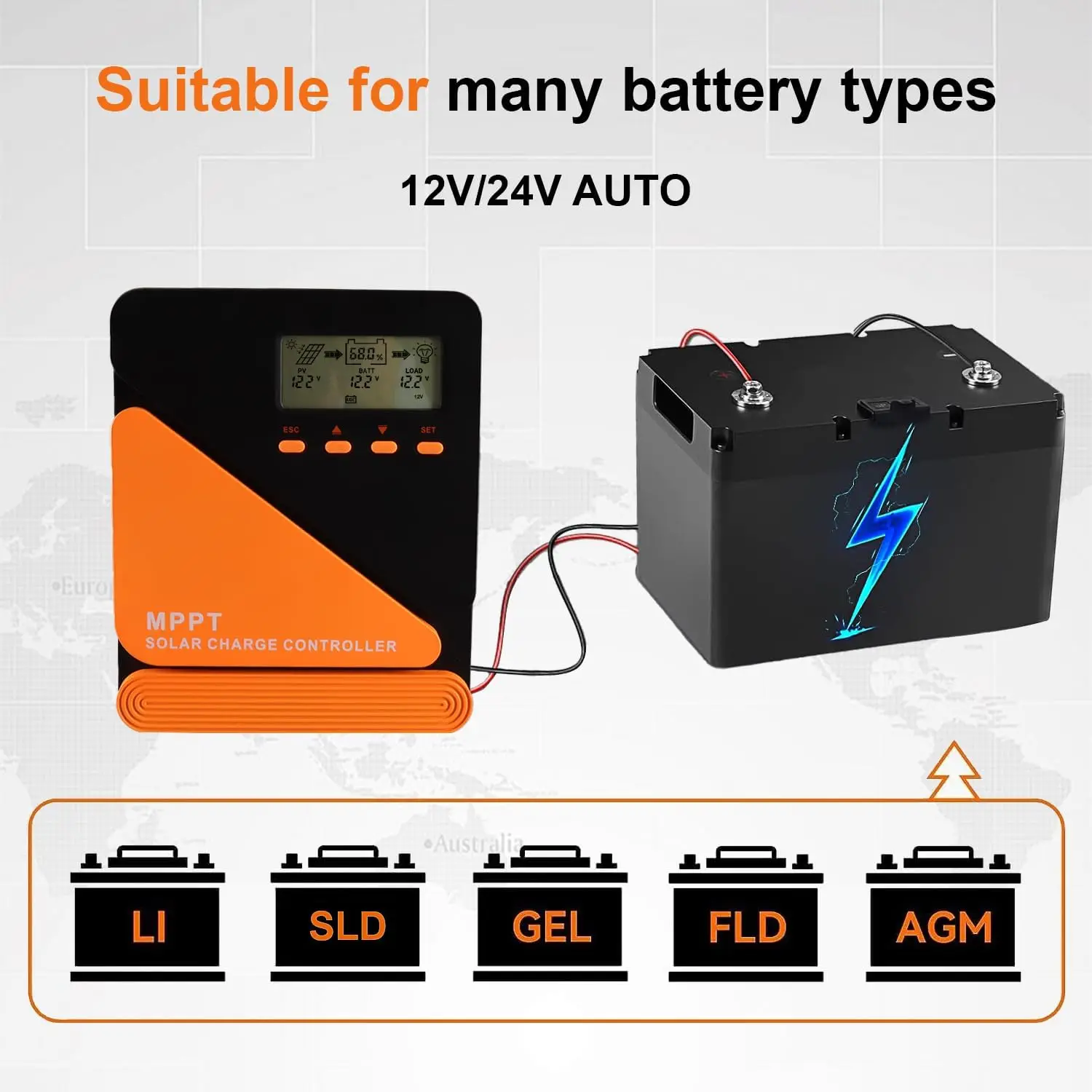 40/60A MPPT Solar Controller Auto 12V/24V Dual USB, 4-Stage Charging 98% Efficie