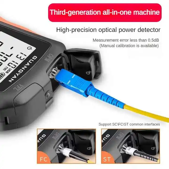 Network Fiber Optic Cable Tester Tool VFL OPM Rechargeable Optical Power Meter Visual Fault Locator 6 in 1 Y8 FTTX SC FC ST