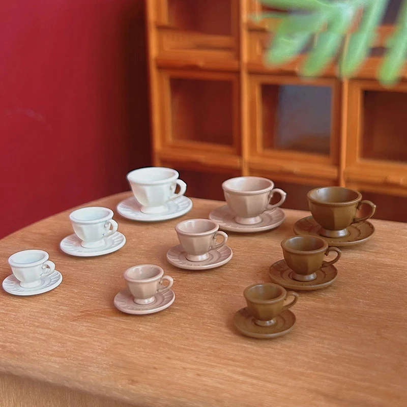 1 Set Dollhouse French Mini Coffee Cup And Saucer Kit Miniature Afternoon Tea Scene Decoration Doll Accessories Toys