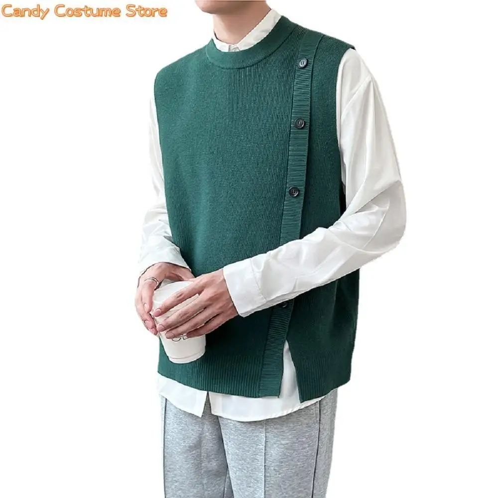 Men Knitwear Vest Cardigan Jacket All-Match Boutique Clothing Simple Stylespring New Light Luxury Fashion Sweater Vest