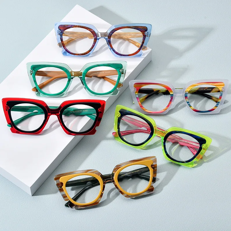 

19353fashion round acetate Retro multicolor glasses frame men designer optical eyewear Myopia reading women personalized eyewear