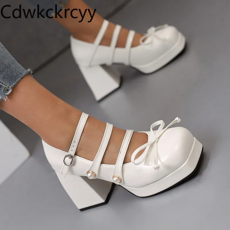 

Женские туфли на высоком каблуке, милые туфли с бантом-бабочкой, с закрытым носком и пряжкой, обувь на квадратном каблуке, весна-осень