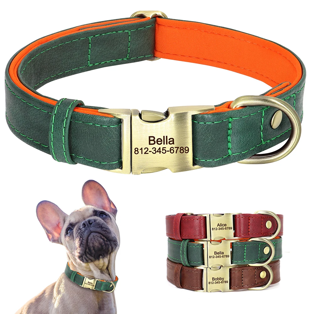 PersonalizedDogCollarPULeatherDogBuckleCollarsFreeEngravedID