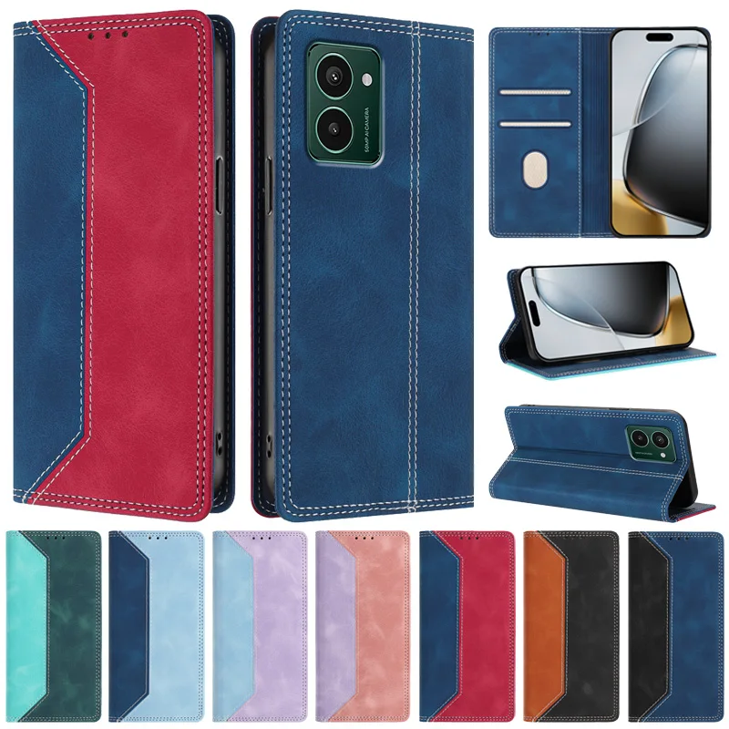 Magnetic Flip Case - Fashion Color Block Leather Phone Cover