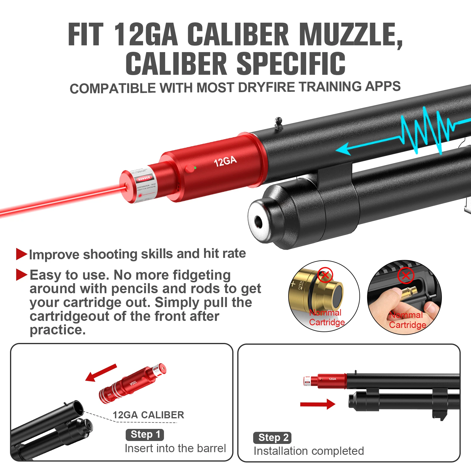 12GA dual-purpose laser trainer dry powder laser training bullets used for dry fire training