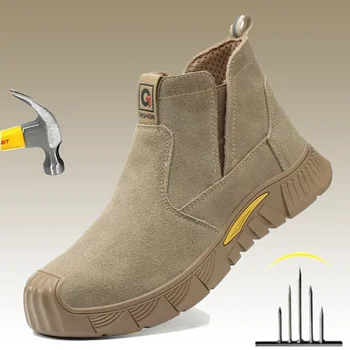 Stivali antinfortunistici da uomo Scarpe antinfortunistiche per saldatore Anti-Smash Materiale in pelle indistruttibile Stivali da lavoro Stivali di sicurezza con punta in acciaio Calzature