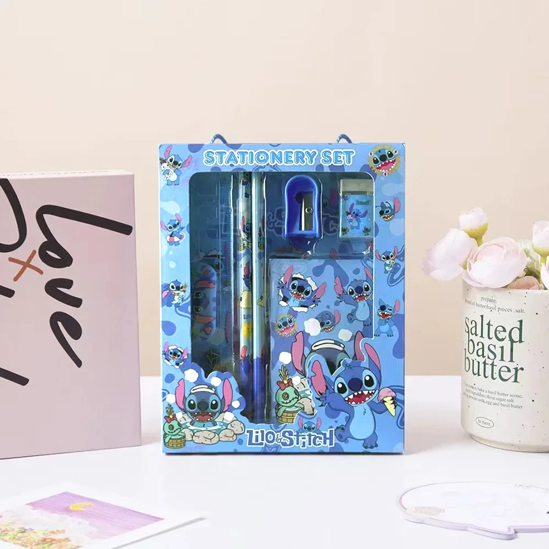 6PCS/Set Disney Stitch Stationery Set School Gifts With Pencil Pen Sharpener Eraser Notebook Ruler - 2