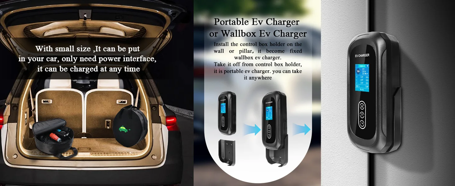 Kolanky 16A 11 kW tragbares EV-Ladegerät Typ 2 APP WLAN-Steuerungsset IEC 62169 Ladezeit PHEV Elektrofahrzeug Hybridauto 5 m – Detail 5