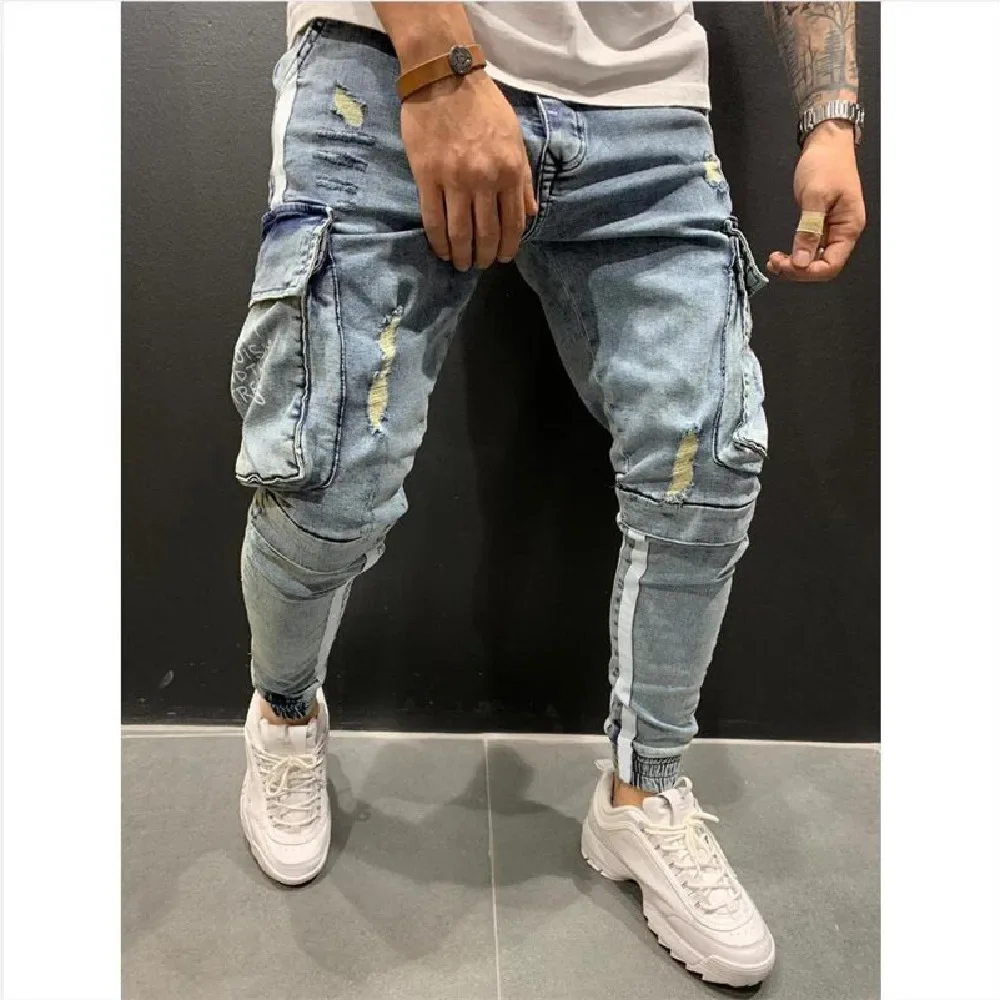 

Mens Jeans Denim Pocket Pants Summer Autumn Thin Slim Regular Fit Straight Jeans Elasticity Stretchy Male Blue Black Trousers