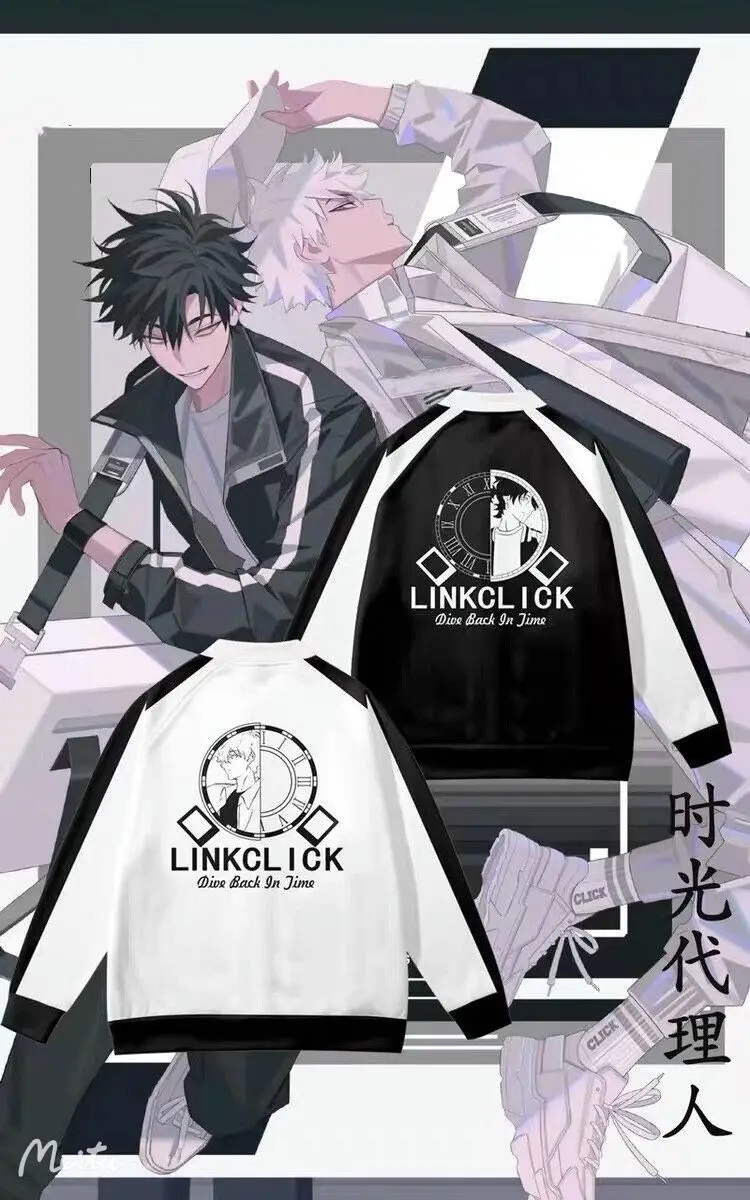 Link Click 남녀공용 3D 프린팅 야구 재킷 코트, 긴 소매, 애니메이션 스..