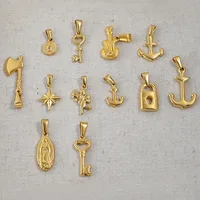 RHYSONG 316L Stainless Steel With 18K Gold Plated Angel Lock Love Key Anchorr Axe Guitar Portrait Pendant Jewelry For Women Diy 2