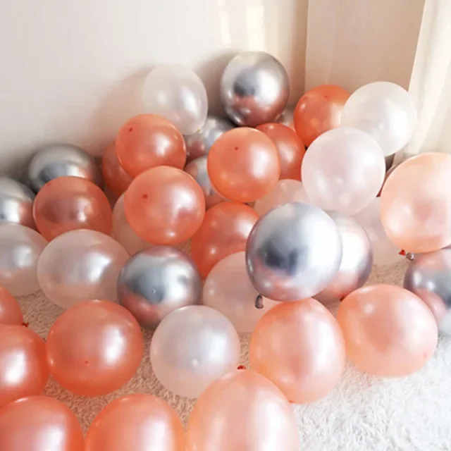 

12pcs/lot Pink Latex Balloon Chrome Red Hot Pink Silver Metal Balloon Baby Shower Birthday Party Wedding Decorations Air Globos