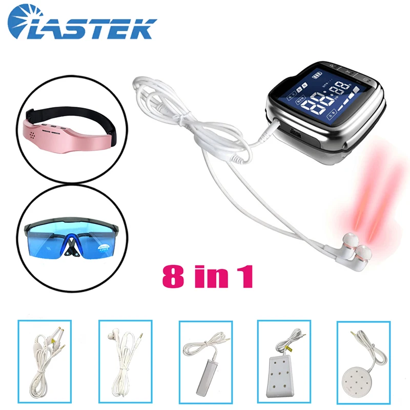 LASTEK 8 in 1 Home Health Care LLLT Laser Watch Therapy Device + 5 ENT External Probe + 650nm Protective Glasses Head Massager