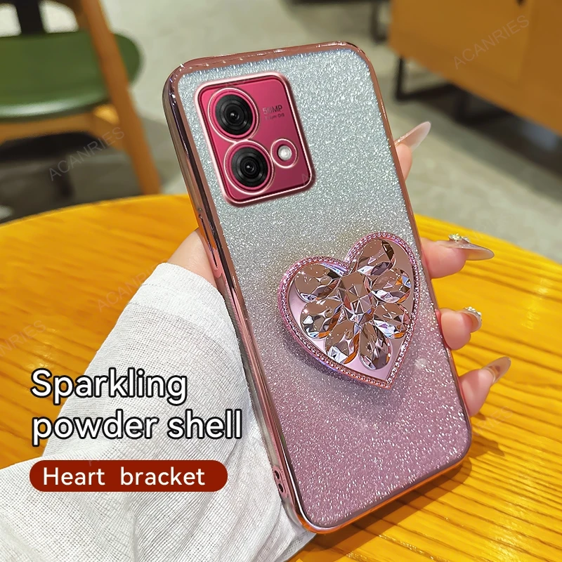 Heart Stand Glitter Plating Silicone Soft Phone Case