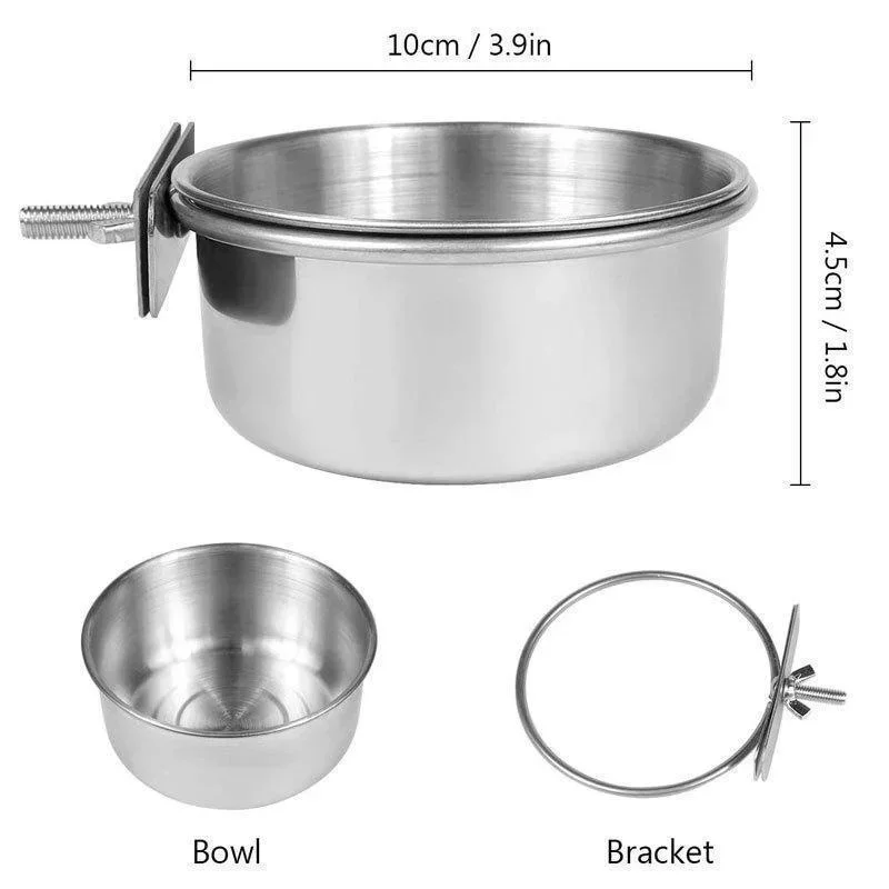 Parrot Feeder Bird Feeder Stainless Steel Food Water Cup With Clamp Holder